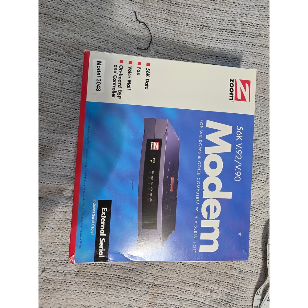 Zoom 56K V.92 V.90 External Serial Fax Modem Model 3048 PC Mac Linux